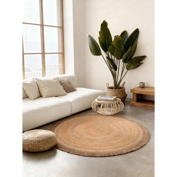 Doppelseitiger/handgewebter runder Jute-Teppich in Naturfarbe, Ø 200 cm Nuru - Hanse Home-image-1