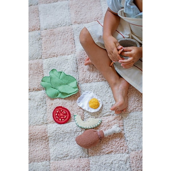 Hellrosa-cremefarbener, waschbarer, handgewebter Baumwollteppich, 120 x 160 cm Kitchen Tiles Rose - Lorena Canals-image-3
