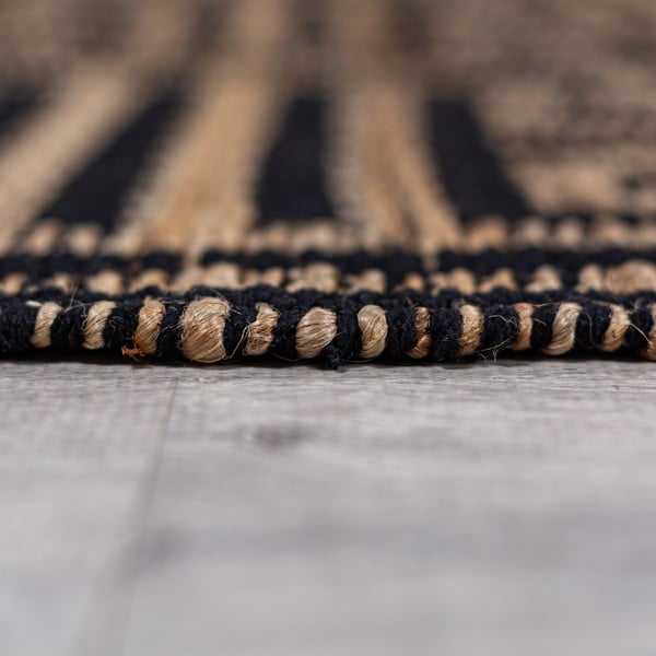 Schwarzer/naturfarbener, handgewebter Teppich mit Juteanteil, 120 x 170 cm Meander Jute - Flair Rugs-image-4