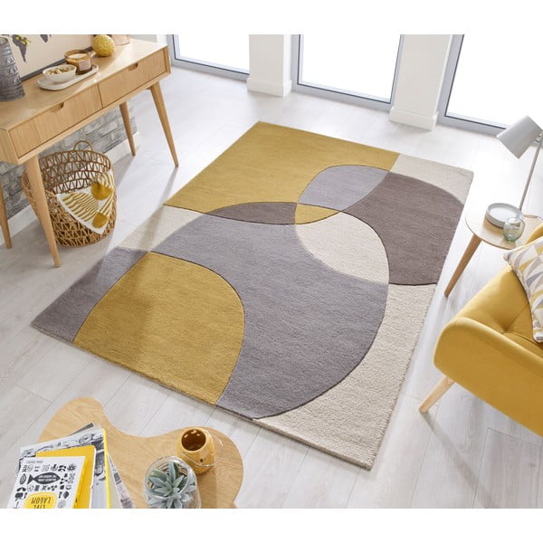 Ockerfarbener, gelb-beiger Wollteppich, 200 × 290 cm Glow - Flair Rugs-image-1