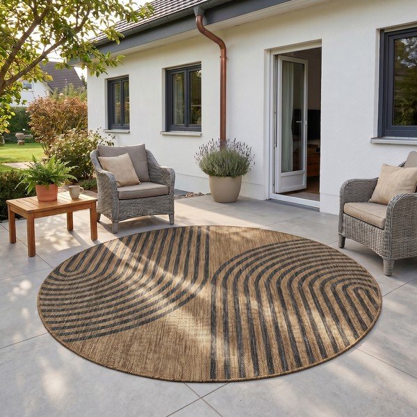 Schwarzer/brauner runder Teppich für drinnen und draußen, Ø 80 cm Mira 1453 - Ayyildiz Carpets-image-1