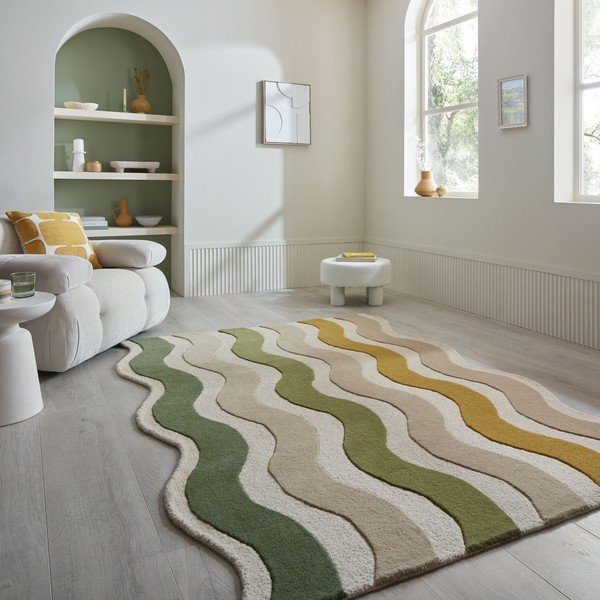 Grüner/naturfarbener, handgewebter Wollteppich, 160 × 230 cm Cascade Wool - Flair Rugs-image-1