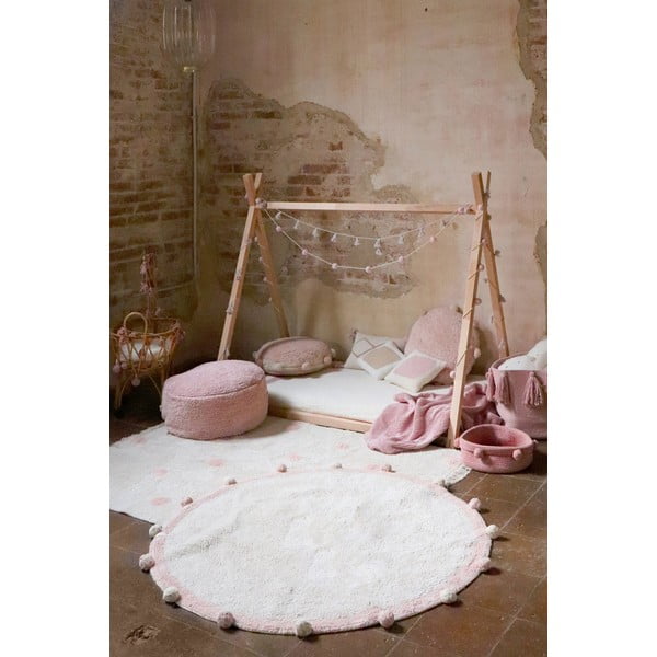 Cremefarbener, waschbarer, handgewebter Baumwoll-Kindeteppich, Ø 120 cm Bubbly Vintage Nude - Lorena Canals-image-3