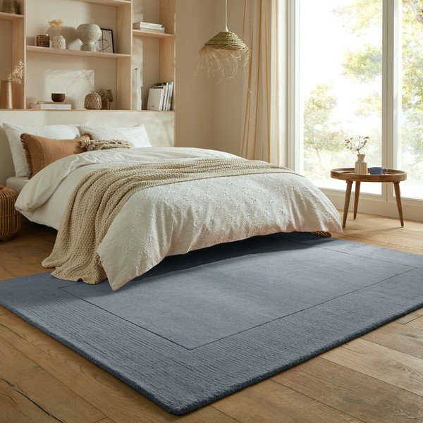 Dunkelblauer, handgewebter Wollteppich, 160 × 230 cm Textured Wool Border - Flair Rugs-image-1