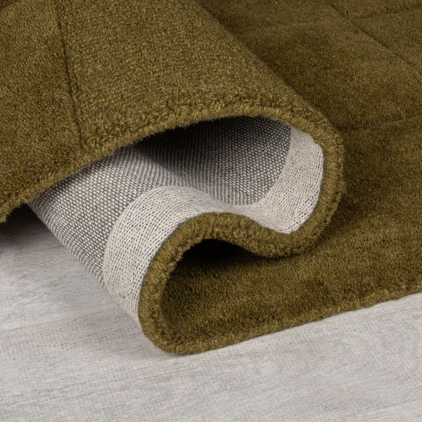 Khaki-farbiger, handgewebter Wollteppich, 120 x 170 cm Checkerboard - Flair Rugs-image-2