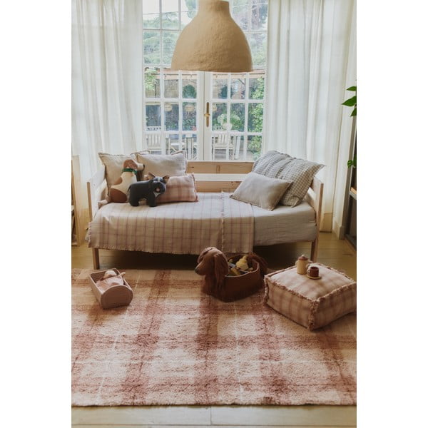 Hellrosa, waschbarer/handgewebter Baumwollteppich, 140 x 190 cm Tartan Rose - Lorena Canals-image-1