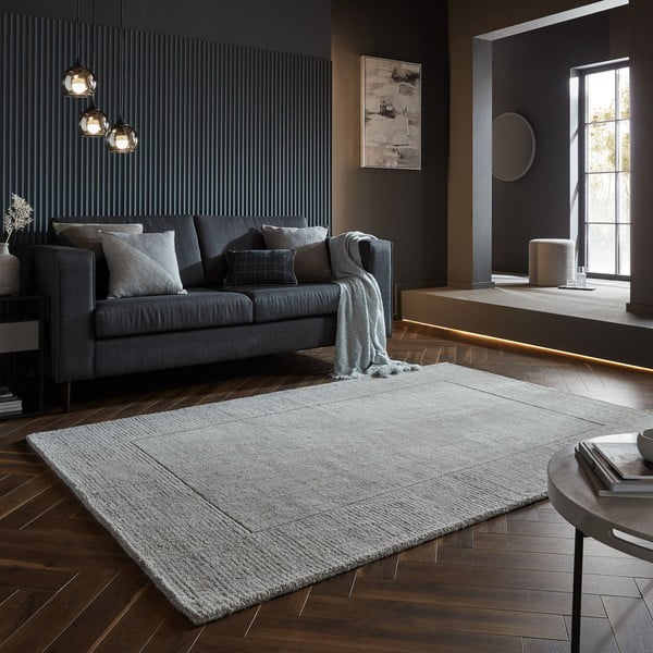 Grau-beiger, handgewebter Wollteppich, 200 × 290 cm Textured Wool Border - Flair Rugs-image-1