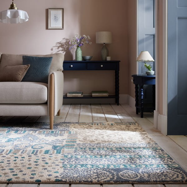 Blauer/beiger, handgewebter Wollteppich, 160 × 230 cm Eloise Patchwork - Flair Rugs-image-1