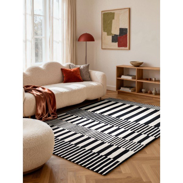 Schwarz-weißer, handgewebter Wollteppich, 160 × 230 cm Stryve Pulse - Elle Decoration-image-1