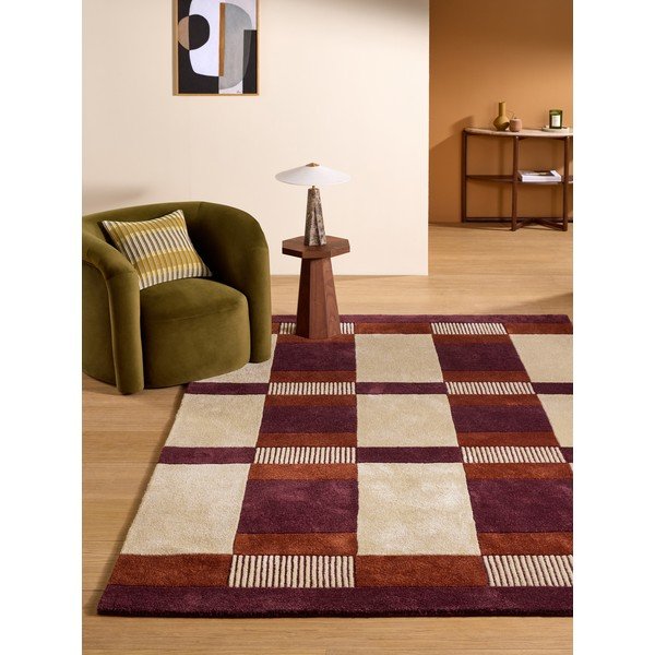 Weinroter/cremefarbener handgewebter Teppich 160x230 cm Franka – MADE-image-1
