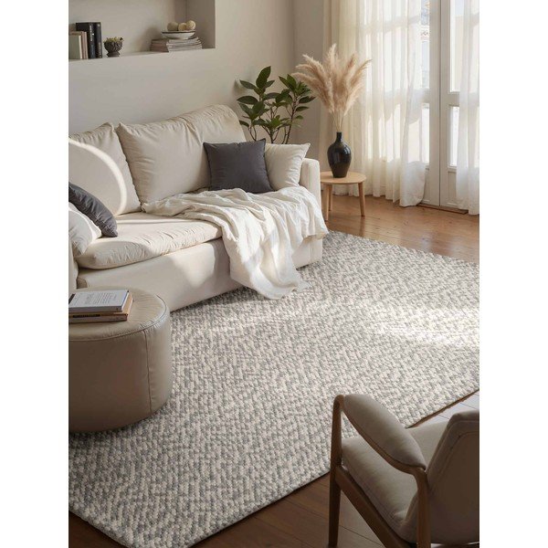 Hellgrauer/cremefarbener, handgewebter Wollteppich, 200 × 290 cm Lyon Beans - Elle Decoration-image-1