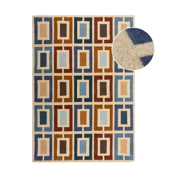 Blau-orangefarbener, handgewebter Wollteppich, 160 × 230 cm Retro Blocks - Flair Rugs