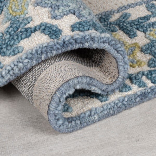 Blauer/elfenbeinfarbener, handgewebter Teppich mit Wollanteil, 120 × 170 cm Myla Floral Frame - Flair Rugs-image-3
