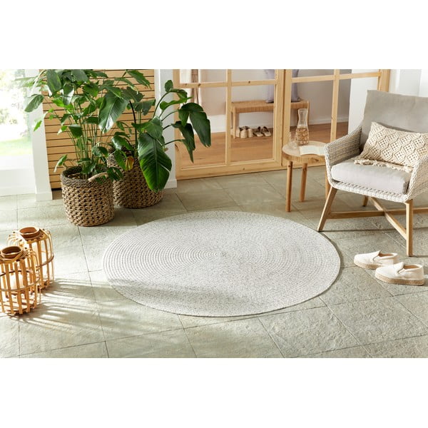 Weißer/beiger runder Teppich für den Außenbereich, Ø 150 cm - Hanse Home-image-1