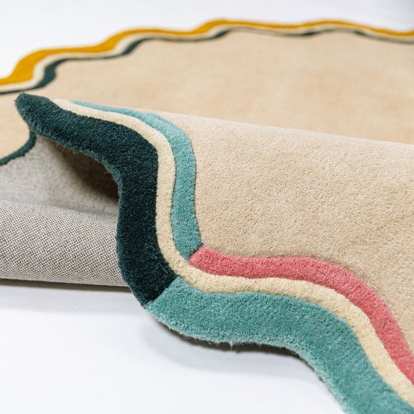 Handgewebter runder Wollteppich in Naturfarbe, Ø 180 cm Leo Scallop - Flair Rugs-image-2