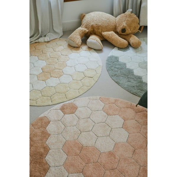 Hellrosa, waschbarer, handgewebter runder Baumwollteppich, Ø 140 cm Honeycomb Rose - Lorena Canals-image-4
