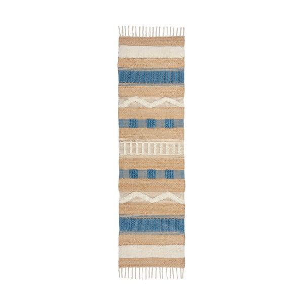Blauer/naturfarbener, handgewebter Läufer mit Juteanteil, 60 x 230 cm Medina Jute - Flair Rugs