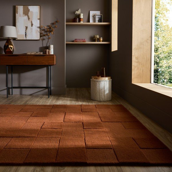 Handgewebter Wollteppich in Terrakotta-Farbe, 200 × 290 cm Checkerboard - Flair Rugs-image-1
