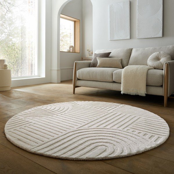 Handgewebter runder Wollteppich in Elfenbeinfarbe, Ø 160 cm Zen Garden - Flair Rugs-image-1