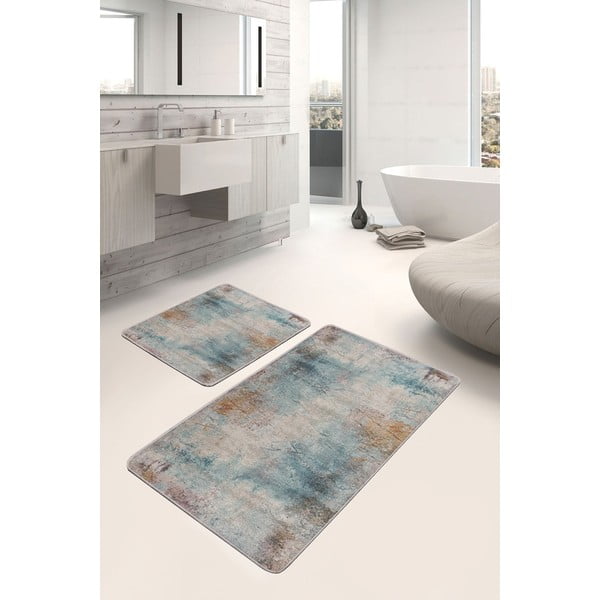 Blau-graue Badezimmerteppiche im 2er-Set, 60 x 100 cm - Mila Home-image-1