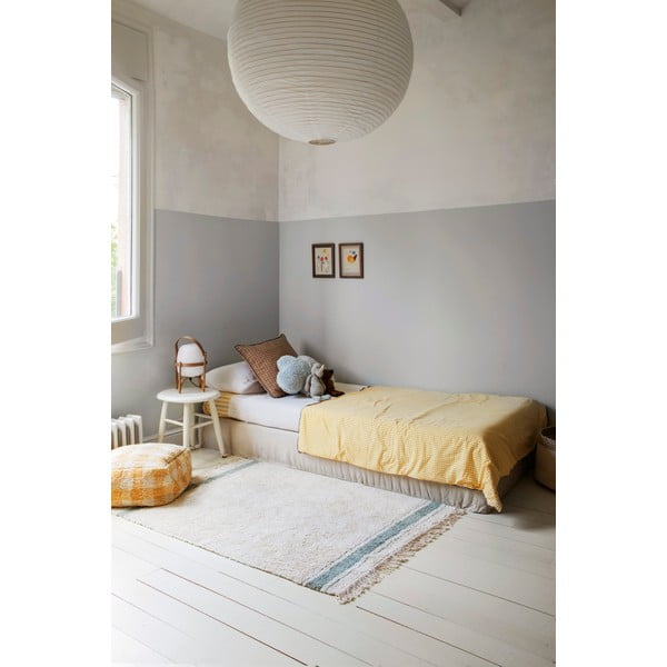 Blau-cremefarbener, waschbarer, handgewebter Baumwollteppich, 90 x 130 cm Gastro Vintage Blue - Lorena Canals-image-1