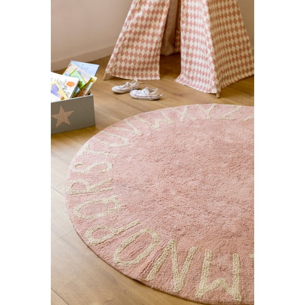 Hellrosa, waschbarer, handgewebter Baumwollteppich für Kinder, Ø 150 cm ABC Vintage Nude - Lorena Canals-image-3
