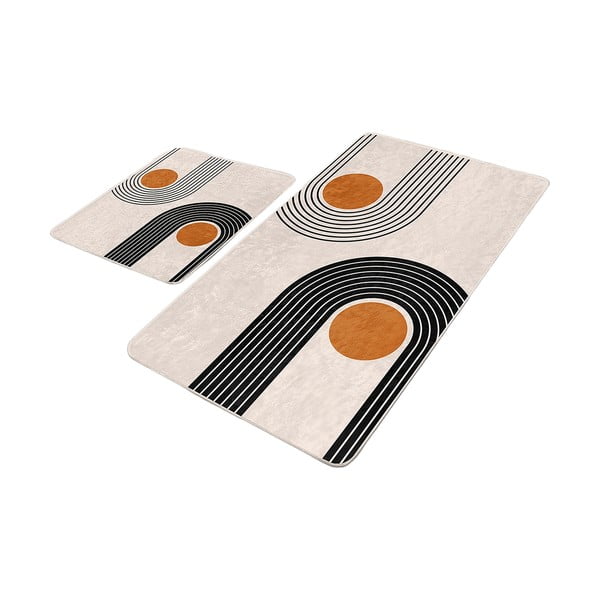 Beigefarbene Samt-Badezimmerteppiche im 2er-Set, 60 x 100 cm Dot Arch - Mila Home