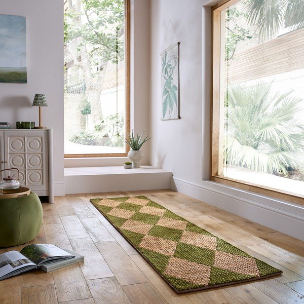 Grüner/naturfarbener, handgewebter Läufer mit Juteanteil, 80 x 230 cm Effie Diamond - Flair Rugs-image-1