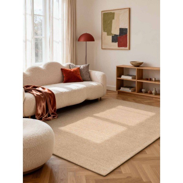 Handgewebter Wollteppich in Naturfarbe, 140 × 200 cm Puristic Knots - Elle Decoration-image-1