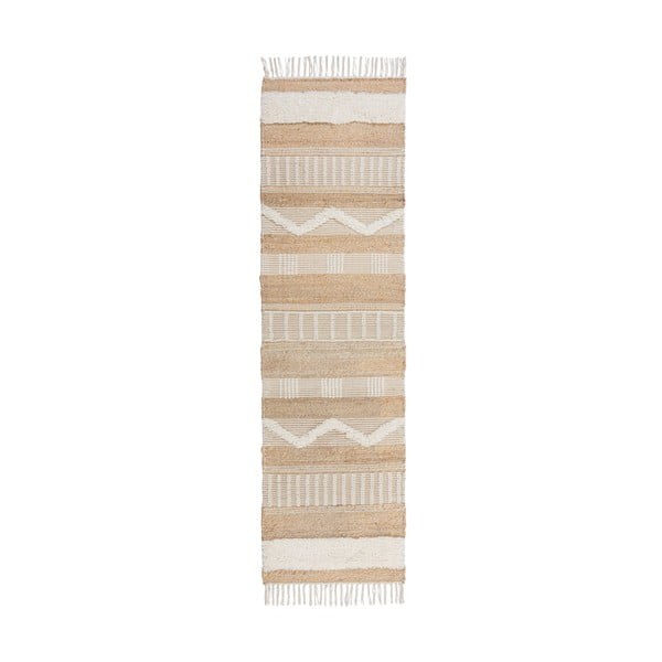 Weiß/naturfarben, handgewebter Läufer mit Jute-Anteil, 60 × 230 cm Medina - Flair Rugs