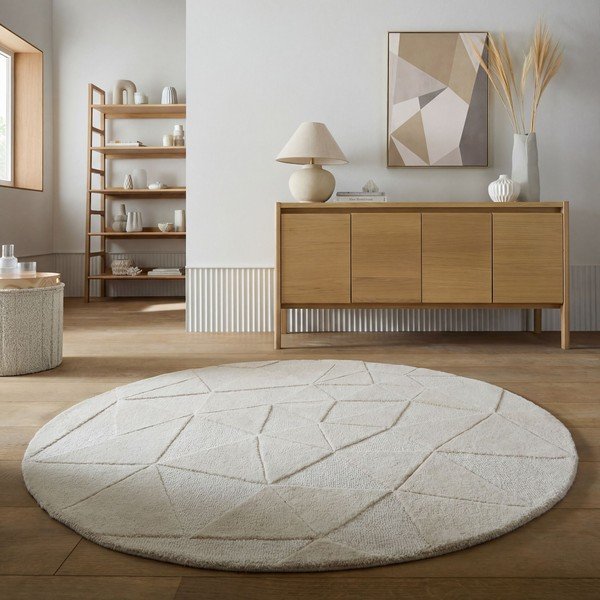 Beiger, handgewebter, runder Wollteppich, Ø 160 cm Shard - Flair Rugs-image-1