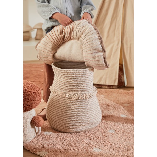 Hellrosa, waschbarer, handgewebter Baumwollteppich für Kinder, Ø 140 cm Round Dot Rose - Lorena Canals-image-4