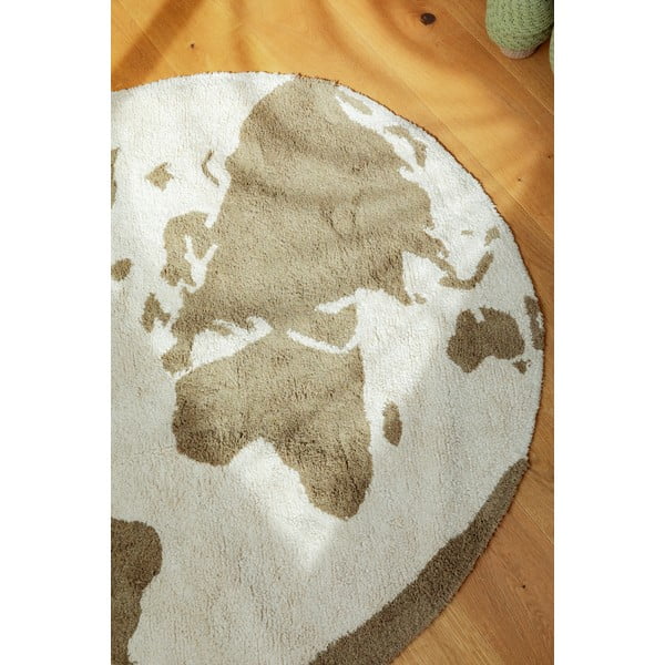 Grün/cremefarben, waschbar, handgewebter Baumwollteppich für Kinder, Ø 120 cm World Map - Lorena Canals-image-2