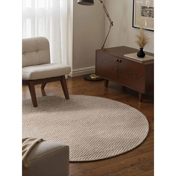 Beiger, handgewebter, runder Wollteppich, Durchmesser 200 cm Lyon Beans - Elle Decoration-image-1