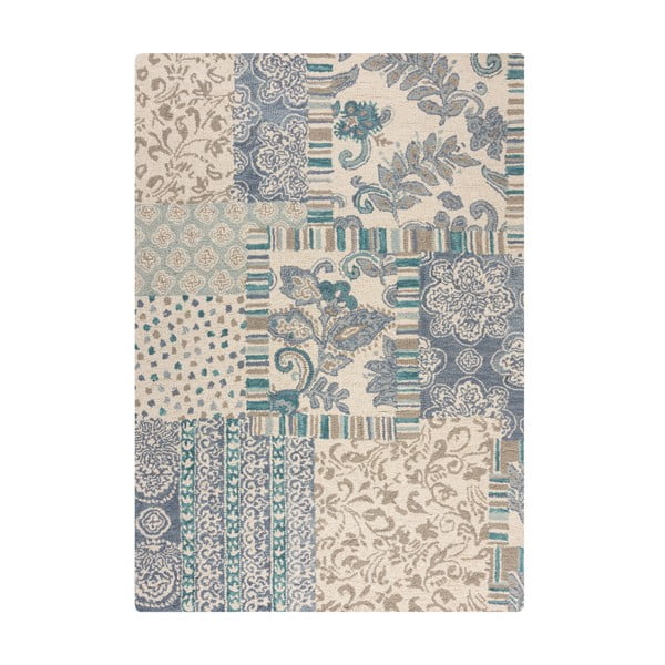 Blauer/beiger, handgewebter Wollteppich, 160 × 230 cm Eloise Patchwork - Flair Rugs