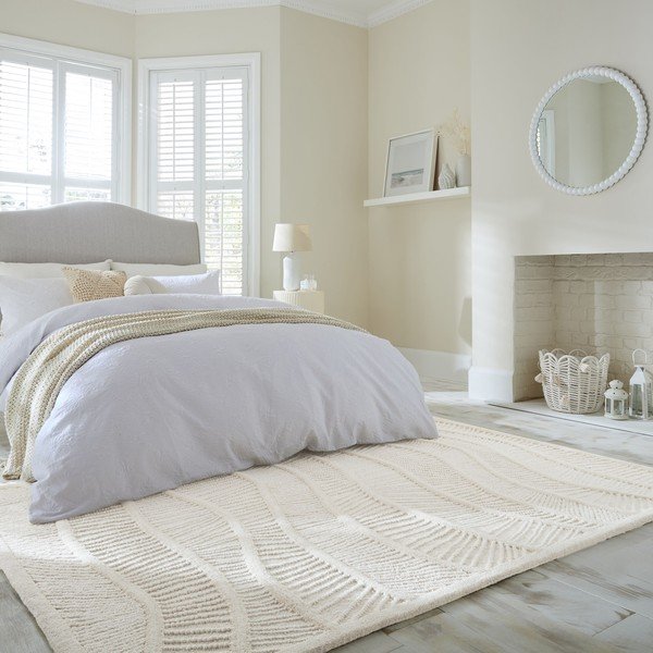 Weißer, handgewebter Teppich mit Wollanteil, 160 × 230 cm Sculptured Wave - Flair Rugs-image-1