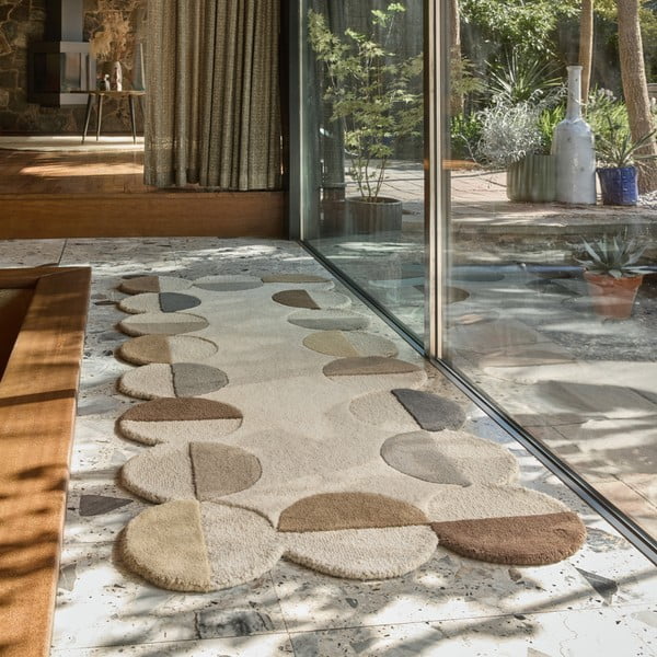Grau-beiger, handgewebter Wollläufer, 80 x 230 cm Mia Scallop Frame - Flair Rugs-image-1
