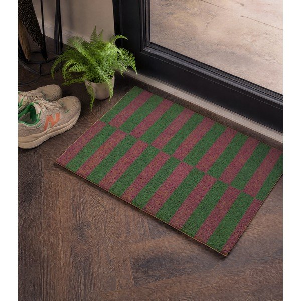 Fußmatte aus Kokosfasern, 40 x 60 cm Pink & Green Half Stripes - Artsy Doormats-image-1