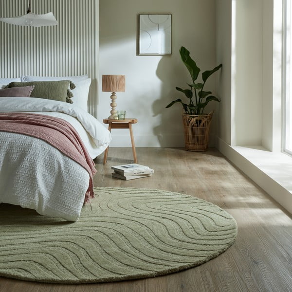 Khaki-farbener, handgewebter runder Wollteppich, Ø 160 cm Mesmerise Sage - Flair Rugs-image-1