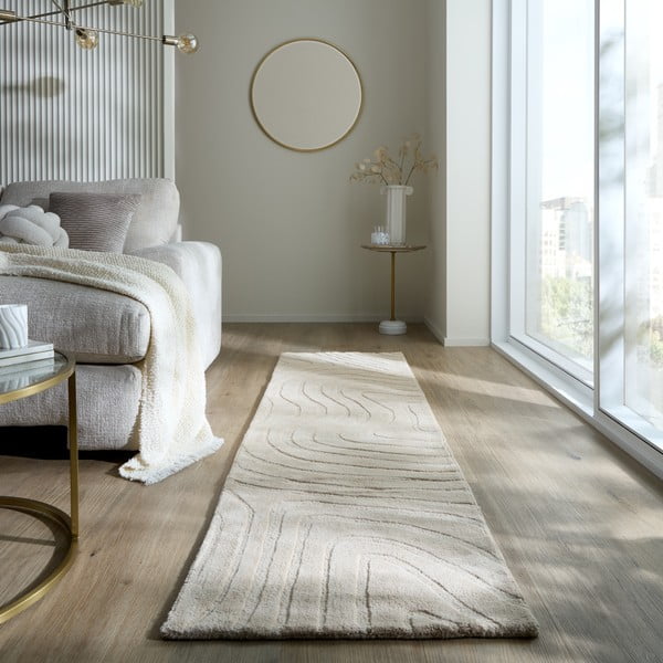 Cremefarbener, handgewebter Wollläufer, 60 × 230 cm Mesmerise Natural - Flair Rugs-image-1