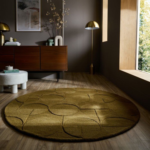 Dunkelgrüner, handgewebter runder Wollteppich, ø 160 cm Gigi - Flair Rugs-image-1
