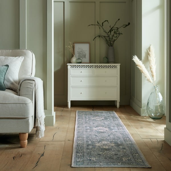 Grüner, waschbarer Läufer mit einem Anteil an recycelten Fasern, 60 x 230 cm Windsor - Flair Rugs-image-1