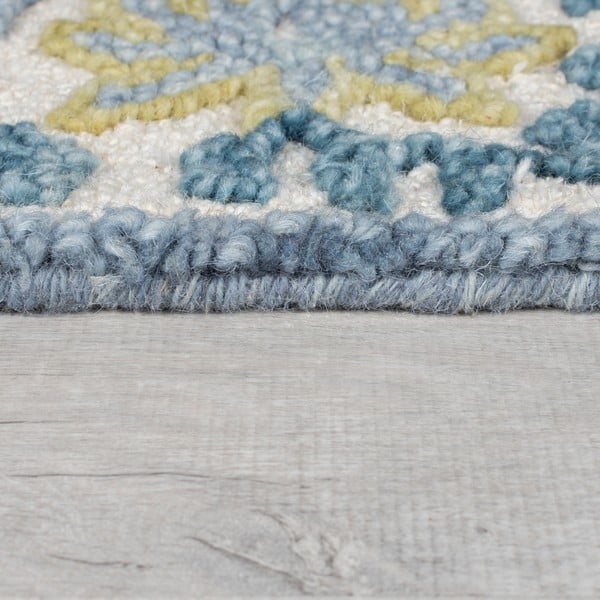Blauer/elfenbeinfarbener, handgewebter Teppich mit Wollanteil, 120 × 170 cm Myla Floral Frame - Flair Rugs-image-4