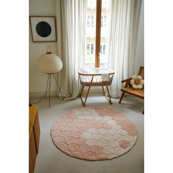 Hellrosa, waschbarer, handgewebter runder Baumwollteppich, Ø 140 cm Honeycomb Rose - Lorena Canals-image-1