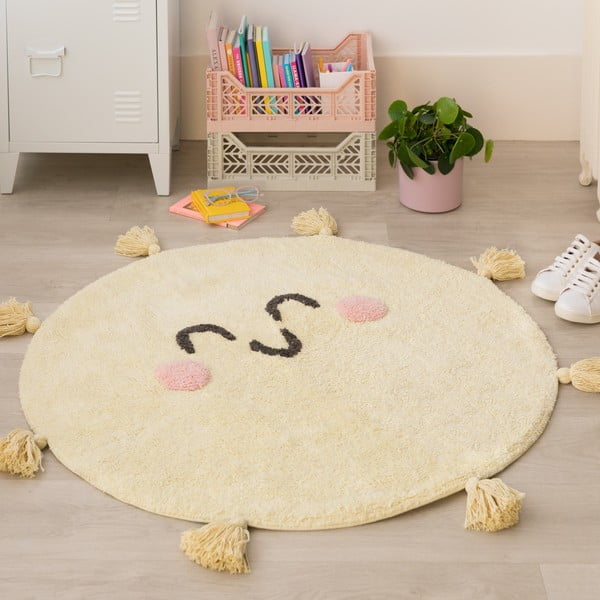 Gelber, waschbarer, handgewebter Baumwoll-Kindeteppich, Ø 100 cm You're My Sunshine - Lorena Canals-image-3