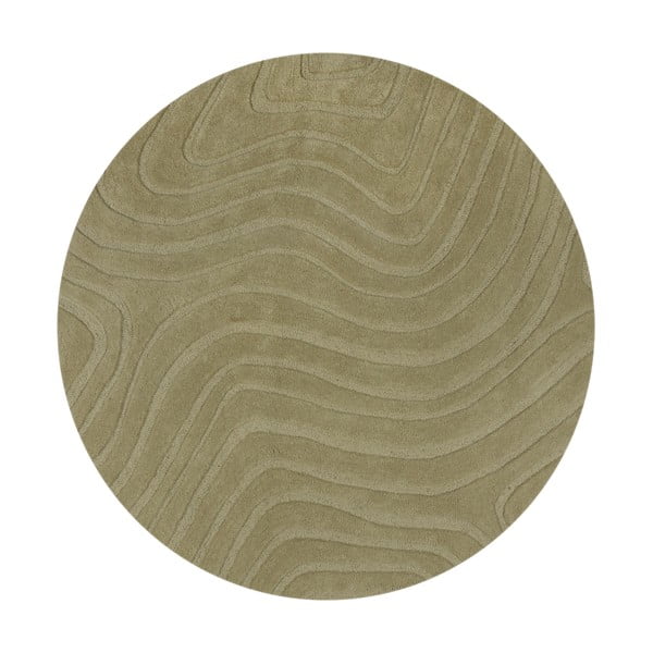 Khaki-farbener, handgewebter runder Wollteppich, Ø 160 cm Mesmerise Sage - Flair Rugs