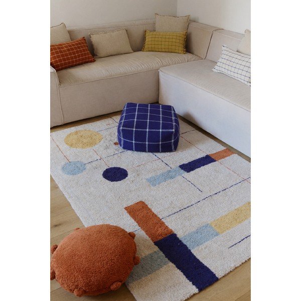 Beiger, waschbarer/handgewebter Baumwollteppich, 120 × 160 cm Geometrical Shapes - Lorena Canals-image-3