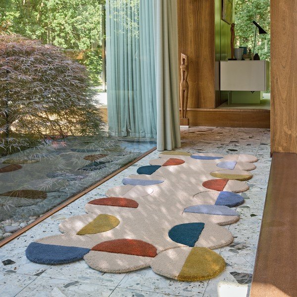 Beiger, handgewebter Läufer aus Wolle, 80 x 230 cm Mia Scallop Frame - Flair Rugs-image-1