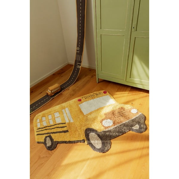 Ockergelber, waschbarer/handgewebter Baumwollteppich für Kinder, 90 x 130 cm School Bus - Lorena Canals-image-2