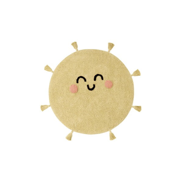 Gelber, waschbarer, handgewebter Baumwoll-Kindeteppich, Ø 100 cm You're My Sunshine - Lorena Canals